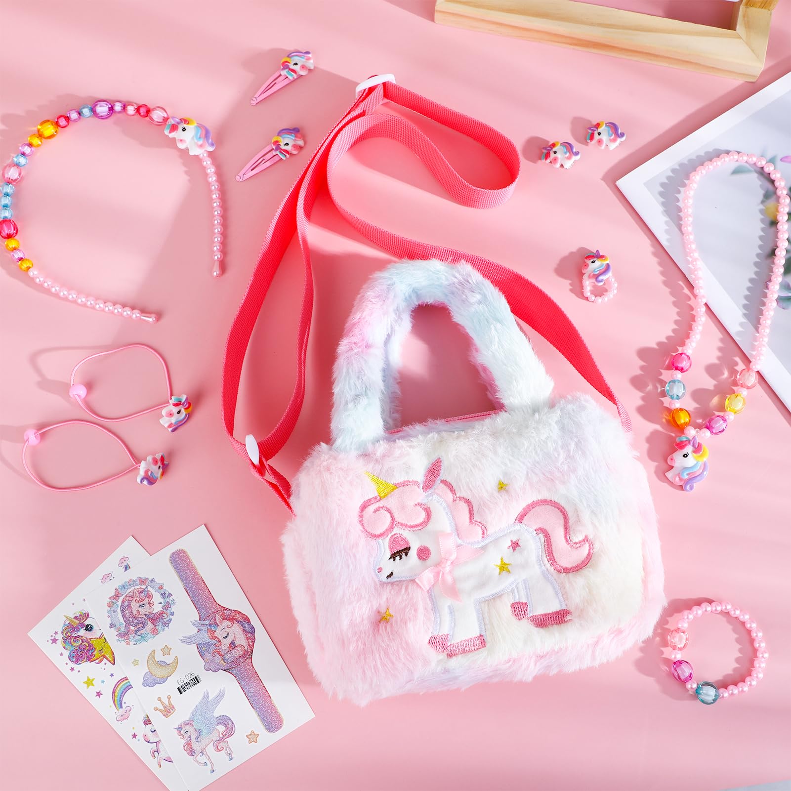 Apricitie Einhorn Handtasche - Geschenkset mit Schmuck für Mädchen (3-7 Jahre) - Einhorn Kinderschmuck: Halskette, Armband, Ring, Haarspange - Image 7