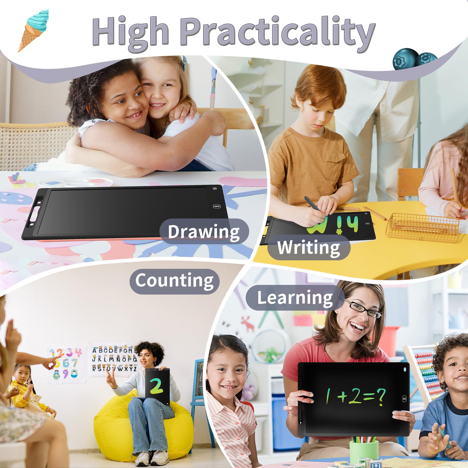 Genialba 21,6 cm LCD-Schreibtablett - farbenfrohes Display, Zeichenbrett für 2-7 Jahre alte Jungen & Mädchen - pädagogisches Spielzeug, Geschenke für Geburtstag & Weihnachten (Schwarz) - Image 5