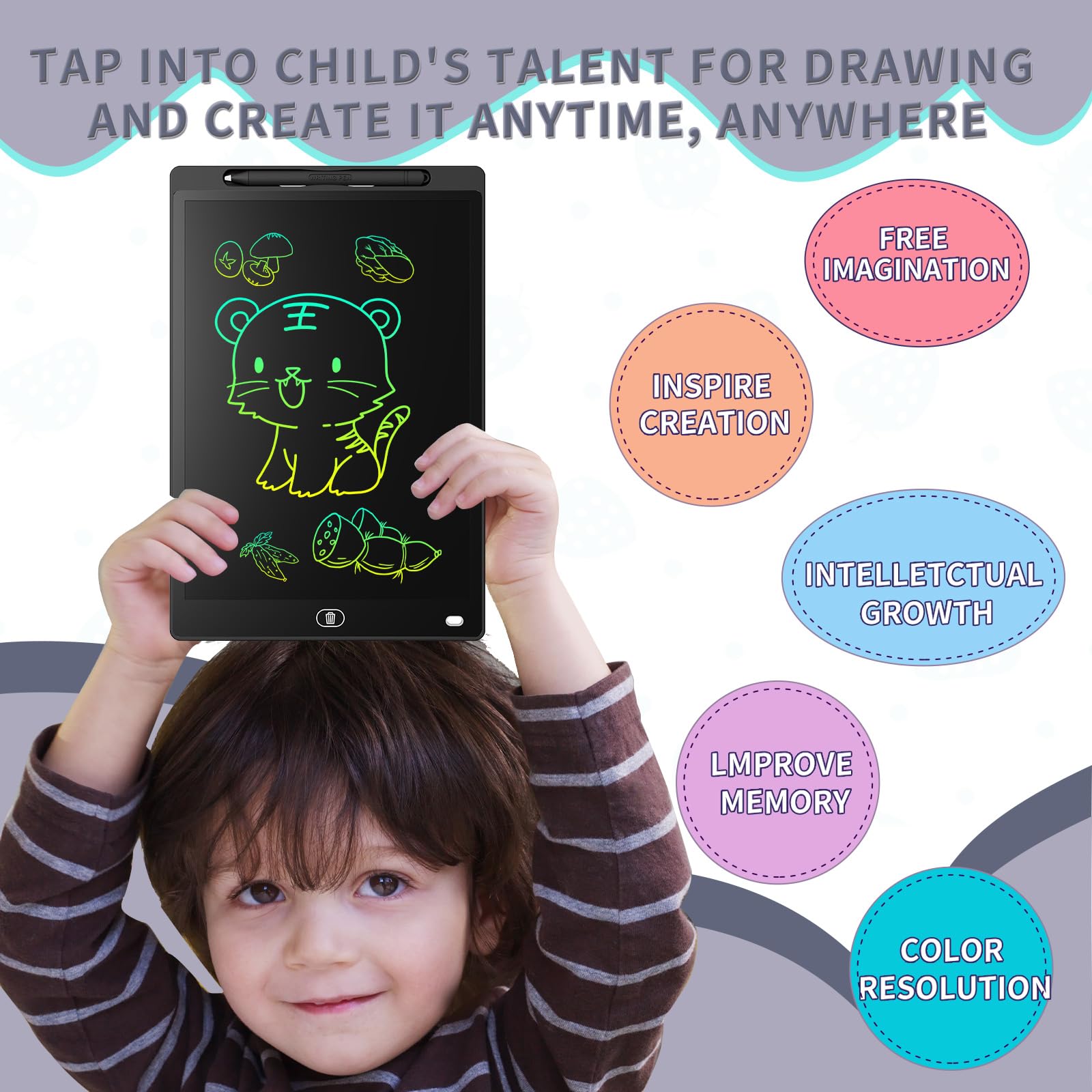Genialba 21,6 cm LCD-Schreibtablett - farbenfrohes Display, Zeichenbrett für 2-7 Jahre alte Jungen & Mädchen - pädagogisches Spielzeug, Geschenke für Geburtstag & Weihnachten (Schwarz) - Image 3