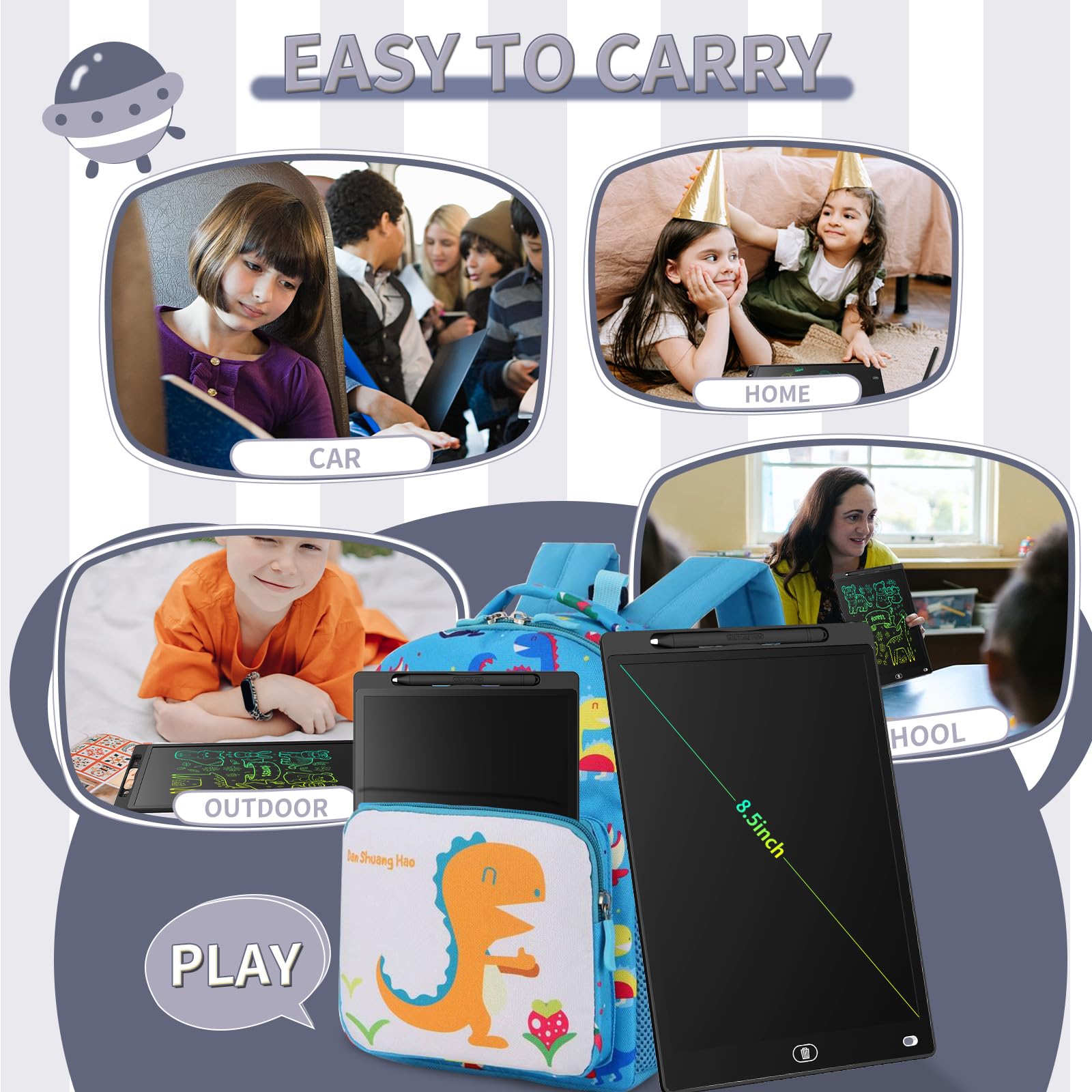 Genialba 21,6 cm LCD-Schreibtablett - farbenfrohes Display, Zeichenbrett für 2-7 Jahre alte Jungen & Mädchen - pädagogisches Spielzeug, Geschenke für Geburtstag & Weihnachten (Schwarz) - Image 4