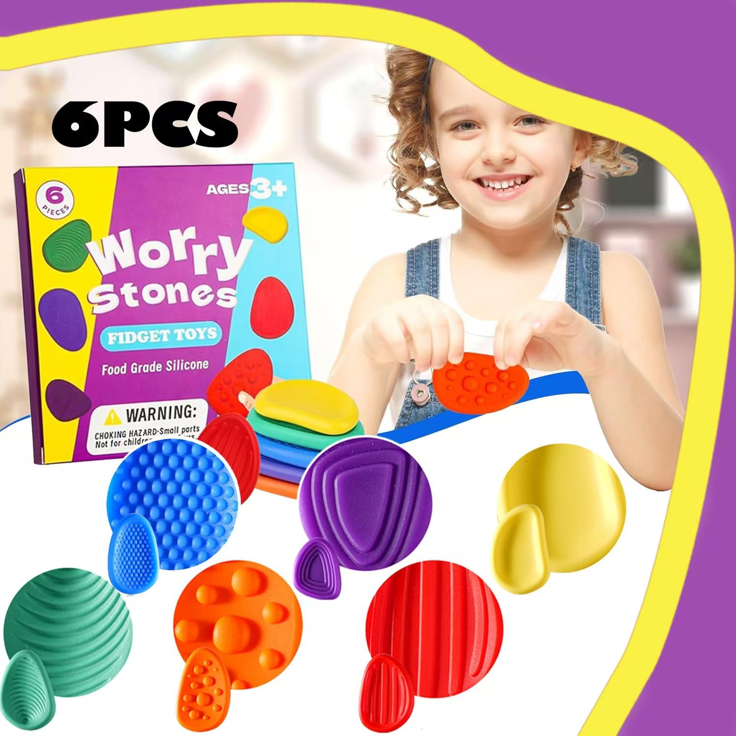 Fidget Toys Sensory Stones 6 Stück, Stressabbau Sensorik Spielzeug Anti Stress Spielzeug, Sensory Toys Für Stress, Angst, Adhs & Autismus - Image 2